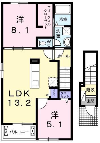 アビシニアンE(2LDK/2階)の間取り写真