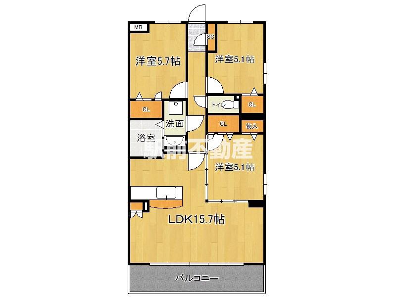 リバーガーデン次郎丸 C棟(3LDK/2階)の間取り写真