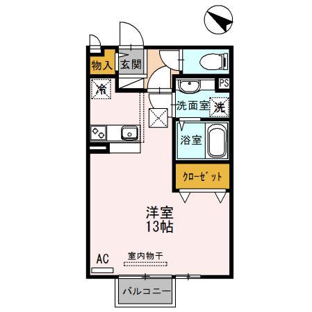 フルハウスA棟(ワンルーム/1階)の間取り写真