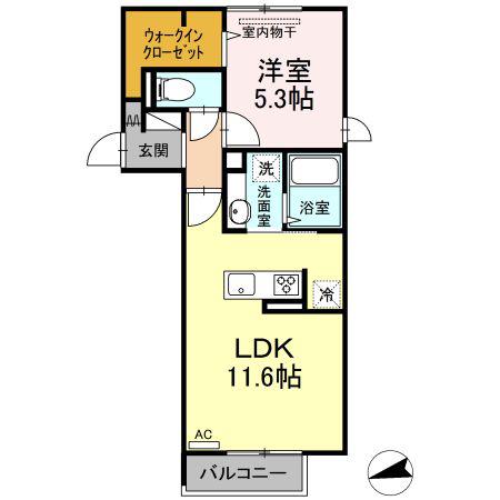 フローラル五月が丘 B棟(1LDK/2階)の間取り写真