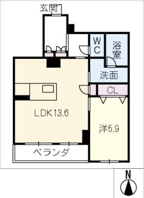 アズール(1LDK/2階)の間取り写真