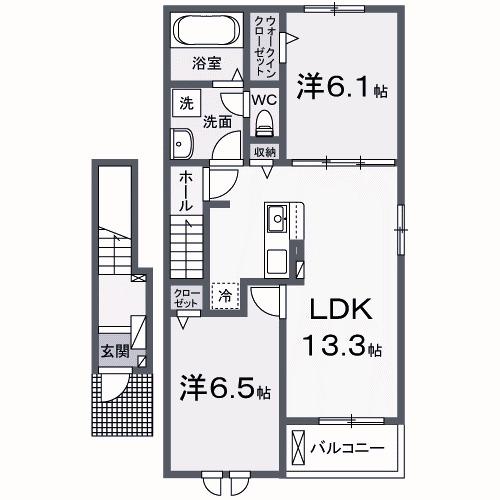 グランヒルズ A(2LDK/2階)の間取り写真
