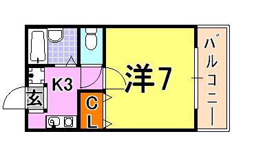 ハイツ村上(1K/2階)の間取り写真