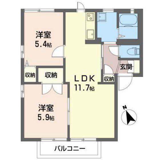 ラ・プランタン B棟(2LDK/2階)の間取り写真