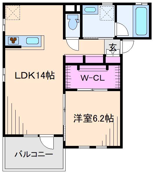 ピーチウェアC(1LDK/2階)の間取り写真
