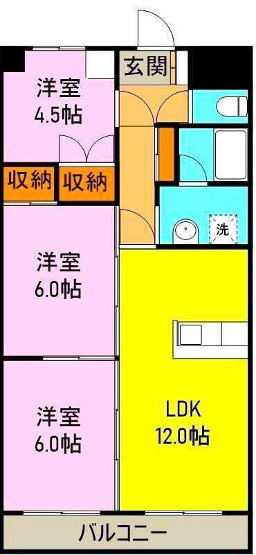 セードルせせらぎ(3LDK/3階)の間取り写真