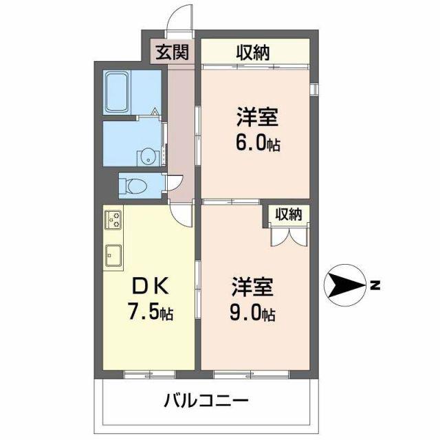 ドゥミール西山本(2DK/4階)の間取り写真