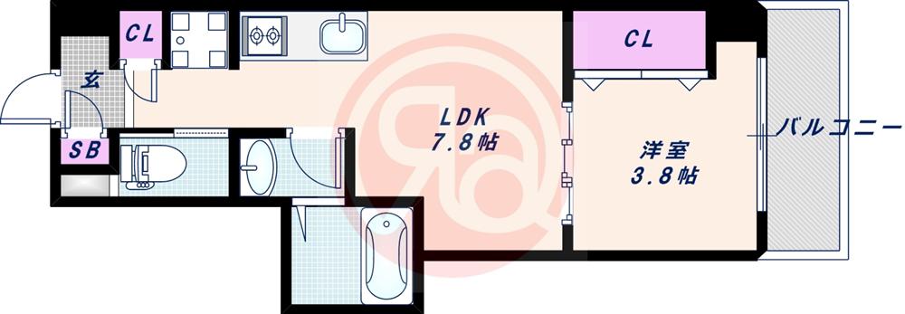 クローバー・レジデンス桑津(1DK/10階)の間取り写真