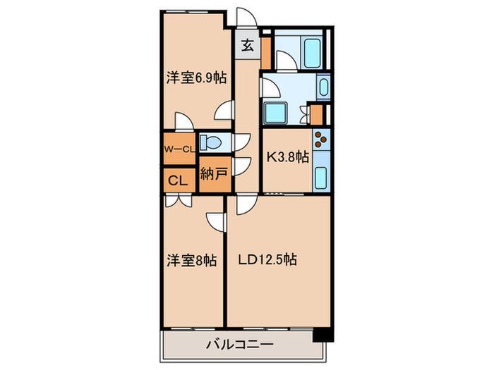 シャトレ美しが丘(2LDK/2階)の間取り写真