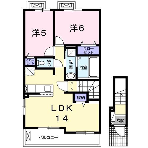 オルニス(2LDK/2階)の間取り写真