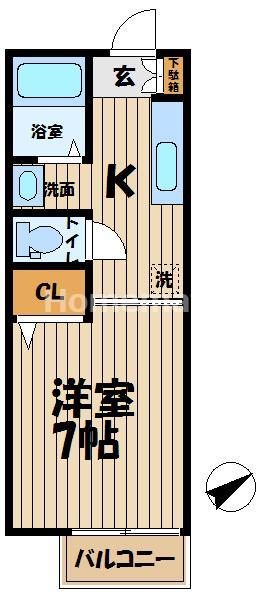 インプレス鎌倉II(1K/2階)の間取り写真