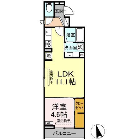 D-ROOM中央I(1LDK/3階)の間取り写真