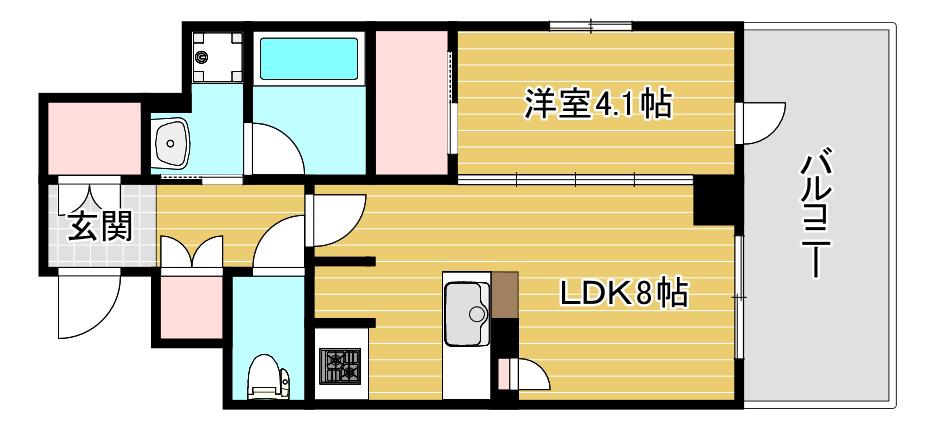 クリスタルエグゼ南堀江(1LDK/2階)の間取り写真