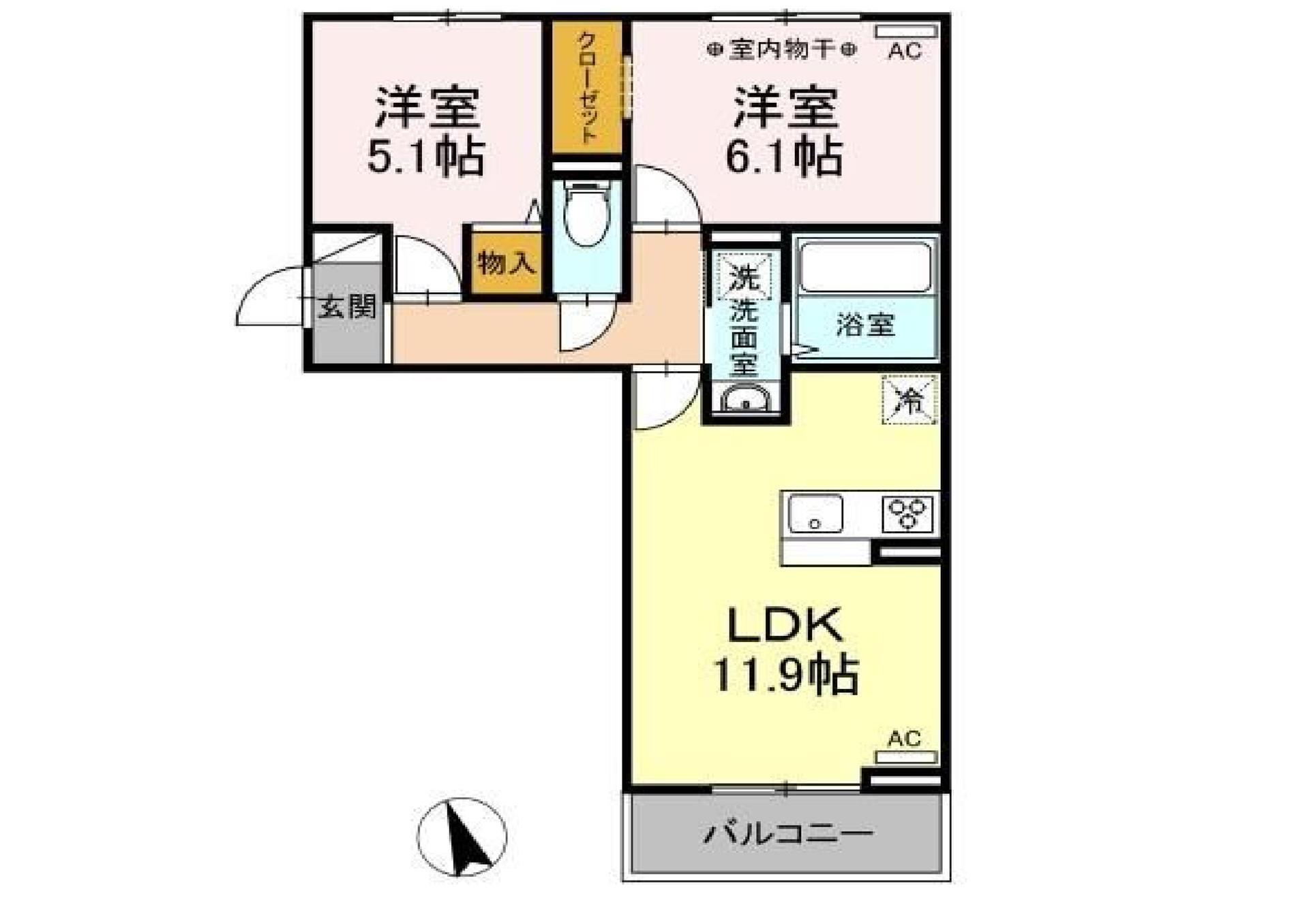 ソレイユ(2LDK/2階)の間取り写真