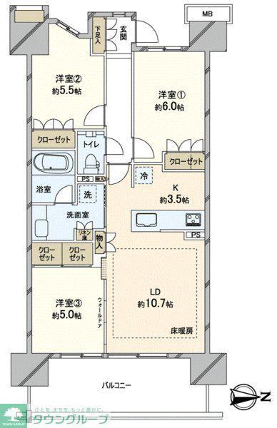 プレミスト湘南辻堂フォレストフェイス(3LDK/12階)の間取り写真