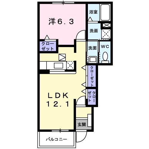 ハピネスC(1LDK/1階)の間取り写真