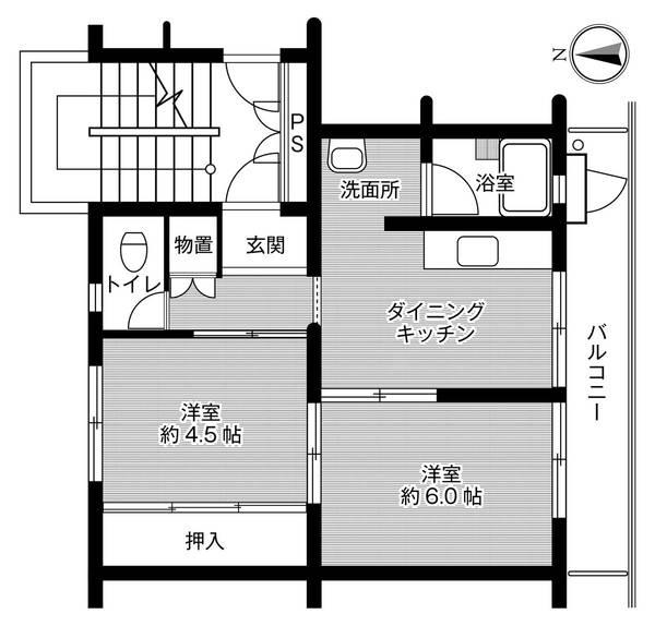 ビレッジハウス八幡II1号棟(2DK/2階)の間取り写真
