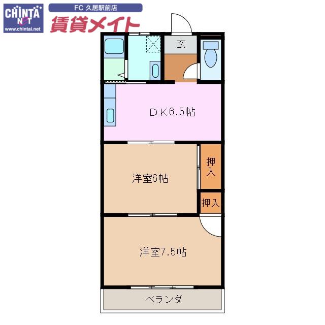 コーポ三喜A(2DK/1階)の間取り写真