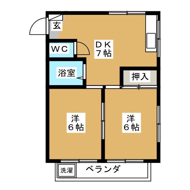 シルクハイツB(2DK/2階)の間取り写真