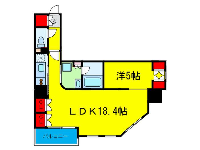 靭公園プライマリーワン(1LDK/5階)の間取り写真