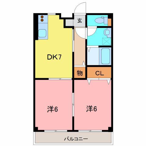 ピラ宮崎(2DK/3階)の間取り写真