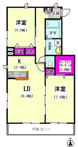 フラットフォレストIII(2LDK/2階)の間取り写真