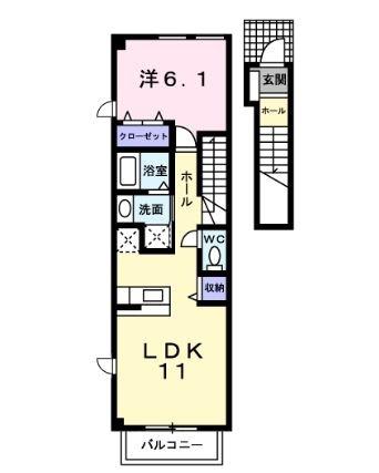 ソレアードC棟(1LDK/2階)の間取り写真