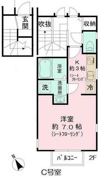 クライネベルク(1K/2階)の間取り写真