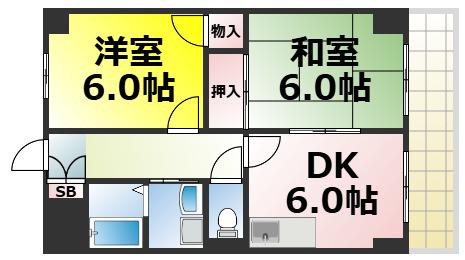 メゾンミチヨ(2DK/5階)の間取り写真
