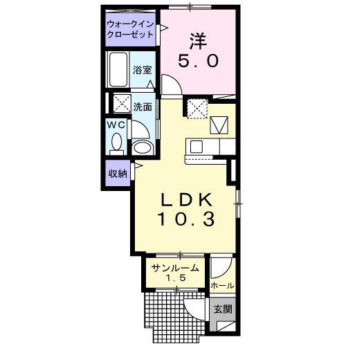 ルミエール C(1LDK/1階)の間取り写真