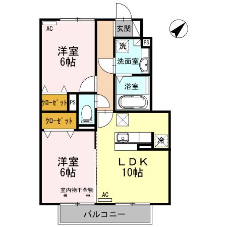 ロイヤルレジデンスA(2LDK/1階)の間取り写真
