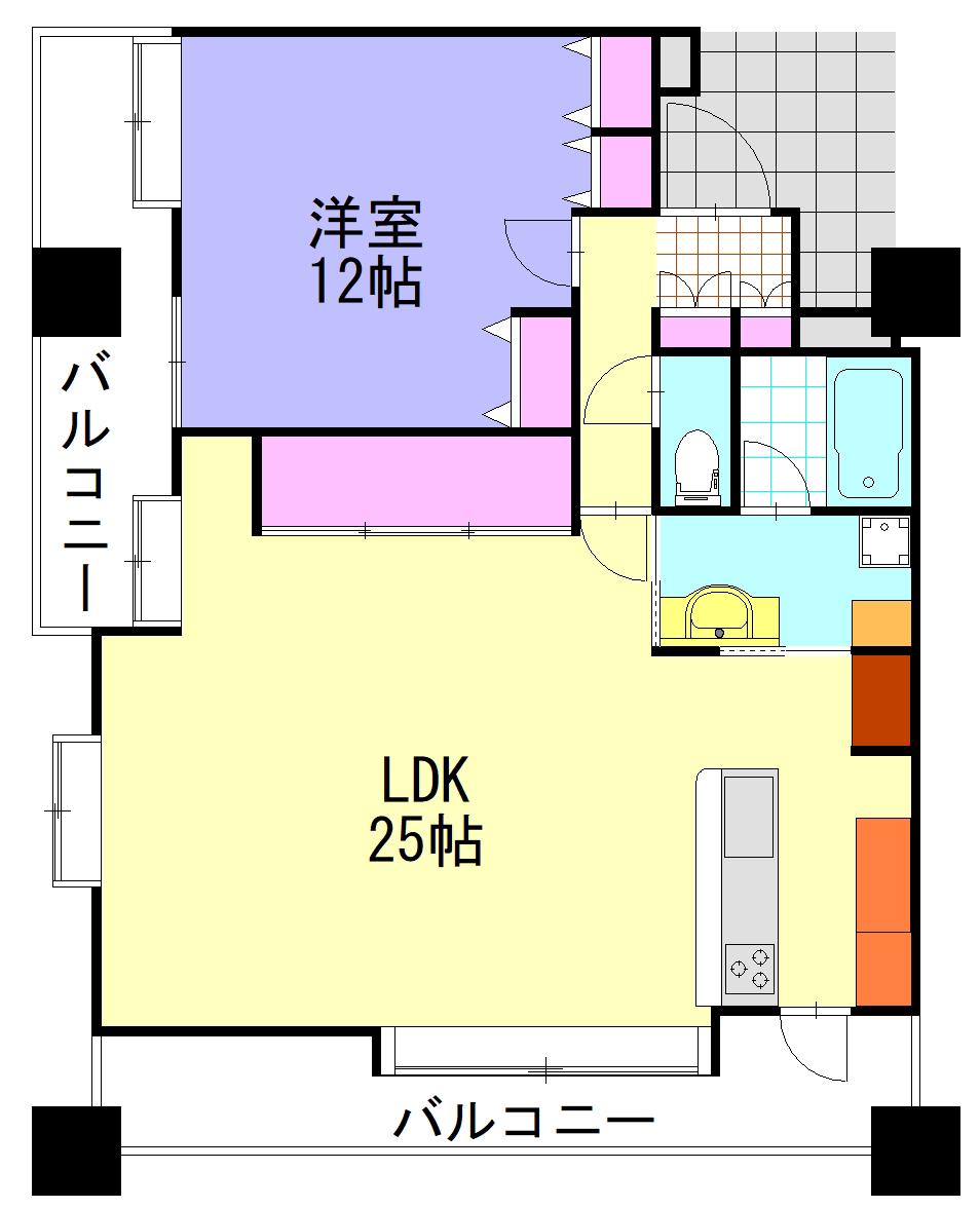 ジェネラスマンション医大前(1LDK/13階)の間取り写真