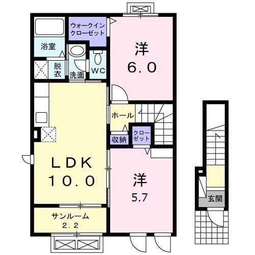 アメジスト ガーデン(2LDK/2階)の間取り写真