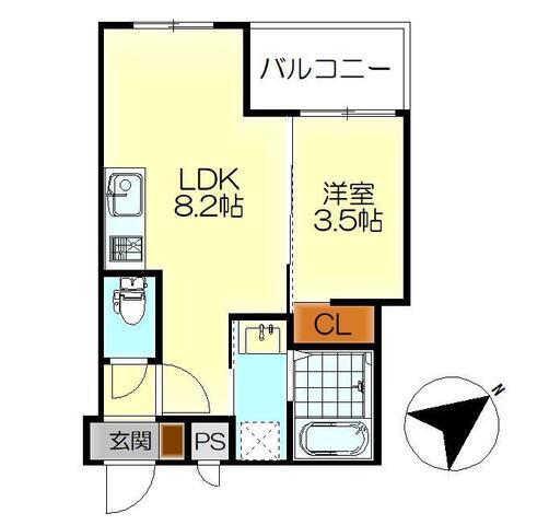 MOVE広古新開(1LDK/1階)の間取り写真