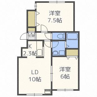 サンピラー菊水(2LDK/2階)の間取り写真