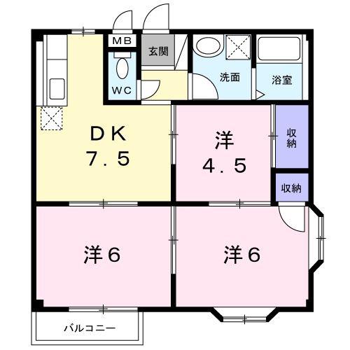 フィールドハウス(3DK/2階)の間取り写真