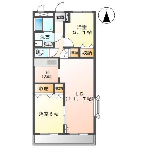 ルーエ 木太I(2LDK/1階)の間取り写真