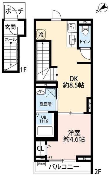 第二アムール 八幡(1LDK/2階)の間取り写真