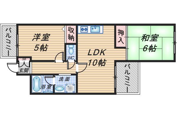 エルヴェ服部(2LDK/1階)の間取り写真