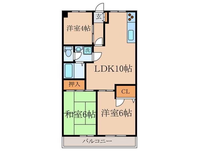 サンハイツ白鷺B棟(3LDK/1階)の間取り写真