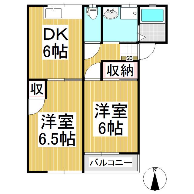 ファンタジー21 B(2DK/1階)の間取り写真