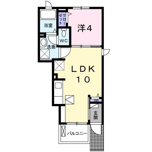 ジェルメ東狭山ヶ丘II(1LDK/1階)の間取り写真