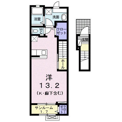 グラン シュヴァリエ(ワンルーム/2階)の間取り写真