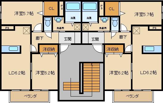 エステートA棟(2LDK/2階)の間取り写真