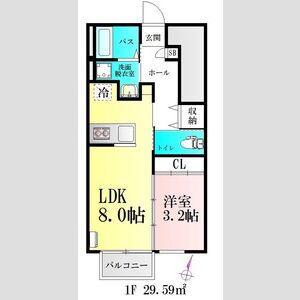 BAUアザヒガ(1LDK/1階)の間取り写真