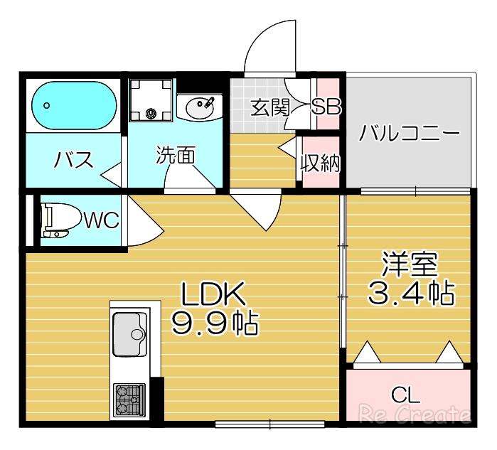 メゾン ミロワール天王寺(1LDK/3階)の間取り写真