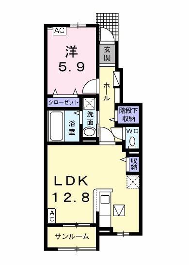 クエイルA(1LDK/1階)の間取り写真
