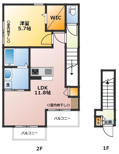 メゾンウエスト(1LDK/2階)の間取り写真