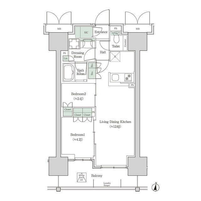 ブルックサイドレジデンス木場 部屋番号1602(2LDK/16階)の間取り写真