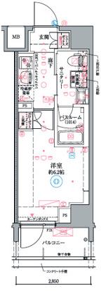クレヴィスタ阪東橋III(1K/2階)の間取り写真